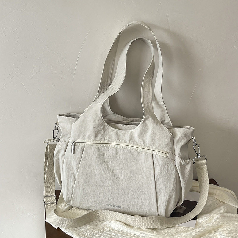 Túi tote nữ cỡ lớn chất liệu nylon nhẹ, túi đeo vai và đeo chéo tiện lợi — Khói tím, Quân đội xanh, màu be, màu nâu chi tiết 9