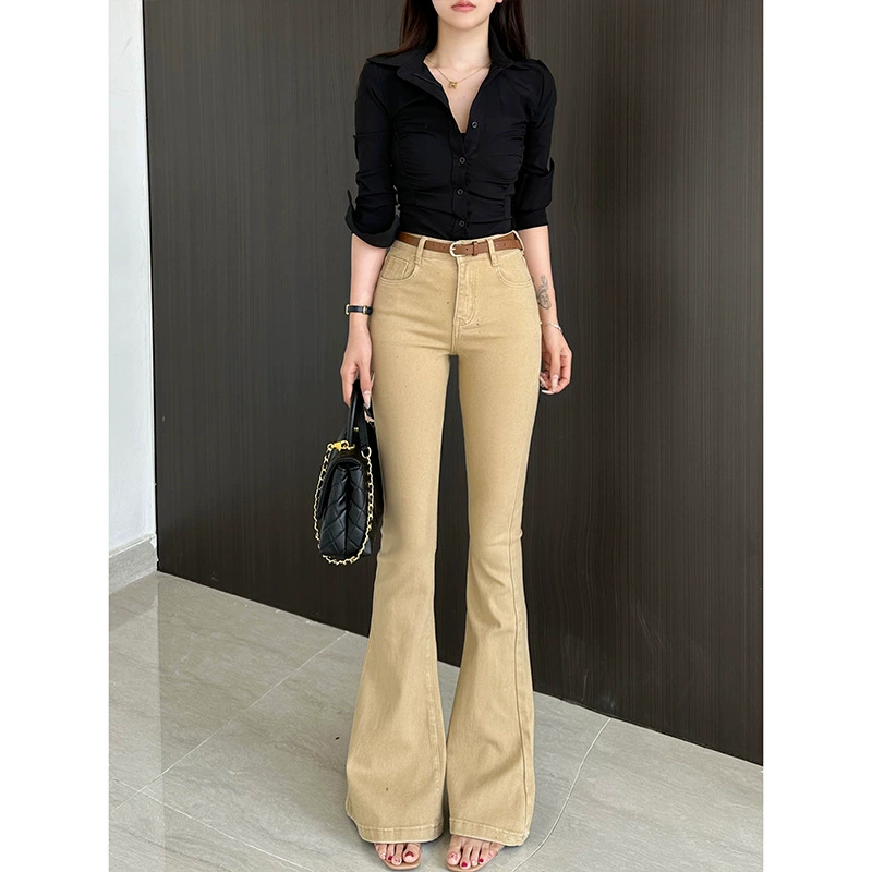 Высокая талия старые джинсы Weala Weala Женская весна 2025 новая тонкая версия тонких расклешенных брюк