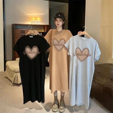 European Station Fresh Dress 2024 Summer Women's Wear Thin Street-fried Elegant Casual Straight T-shirt Long Skirt European Station Fresh Dress 2024 Summer Women's Wear Thin Street-fried Elegant Casual Straight T-shirt Long Skirt
