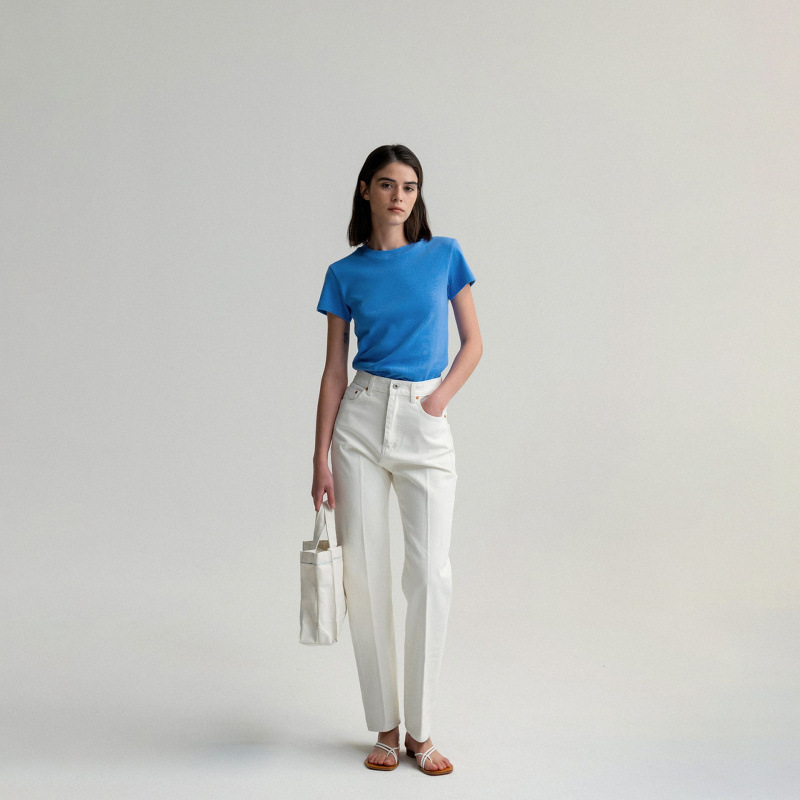 In-Stock Benefits! Nw Women's Regular Shoulder T-Shirt, Heavyweight Pima Cotton, Minimalist Style, 2026 Spring/Summer, Cotton Short-Sleeve Inner Wear