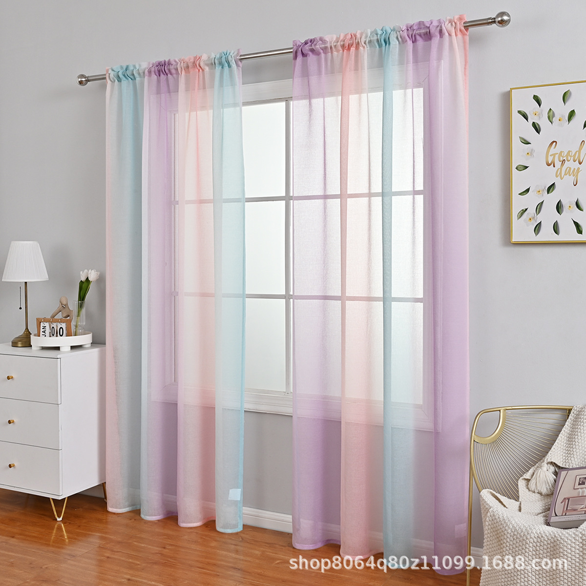 Meikduo SHEIN pantalla de ventana terminada para el cabello, hilo degradado, hilo de ventana verde púrpura rosa, fábrica de origen de cortina al por mayor