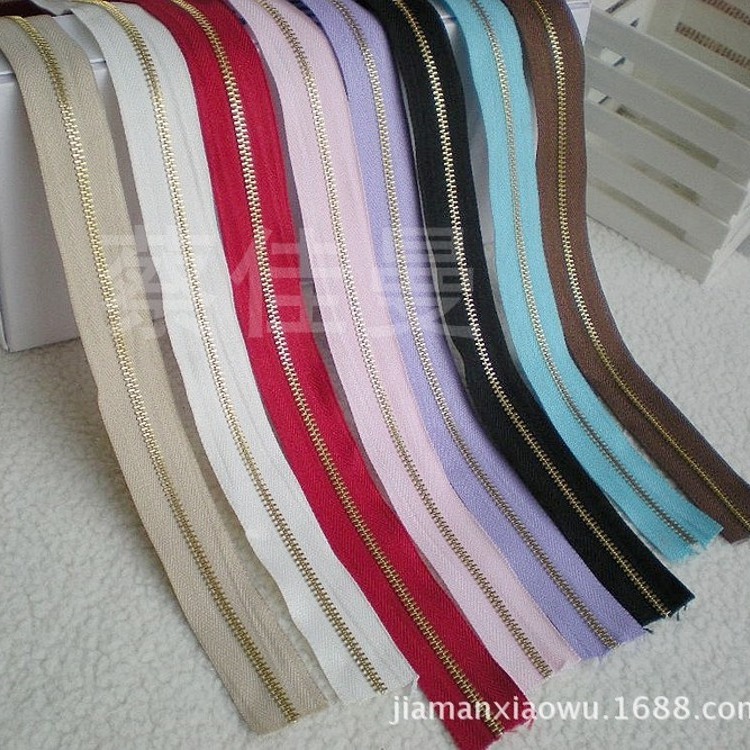 现货批发 DIY手工包包铜拉链 浅金牙金色金齿 3#号金属码装拉链