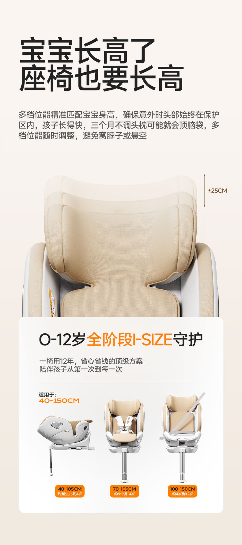 Child Safety Seat for Car Use, 360-Degree Rotating, Intelligent Ventilation and Heating, Steel Frame, Suitable for Infants and Babies, 0-12 Months