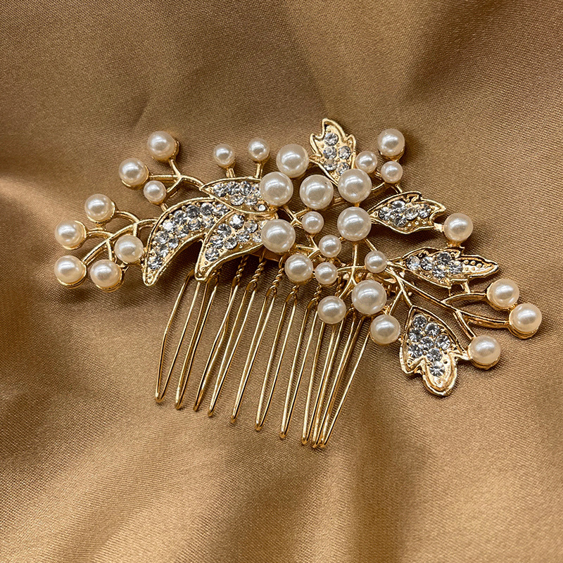 欧美跨境新娘发梳珍珠水钻发饰婚庆奢华珍珠高级气质插梳新娘发梳