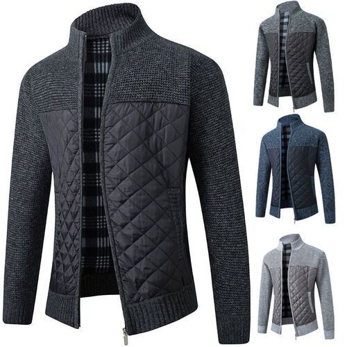 Men's wear new winter clothes jacket with velvet thick fashionable stand-collar men's knitted sweater coat cardigan to keep warm