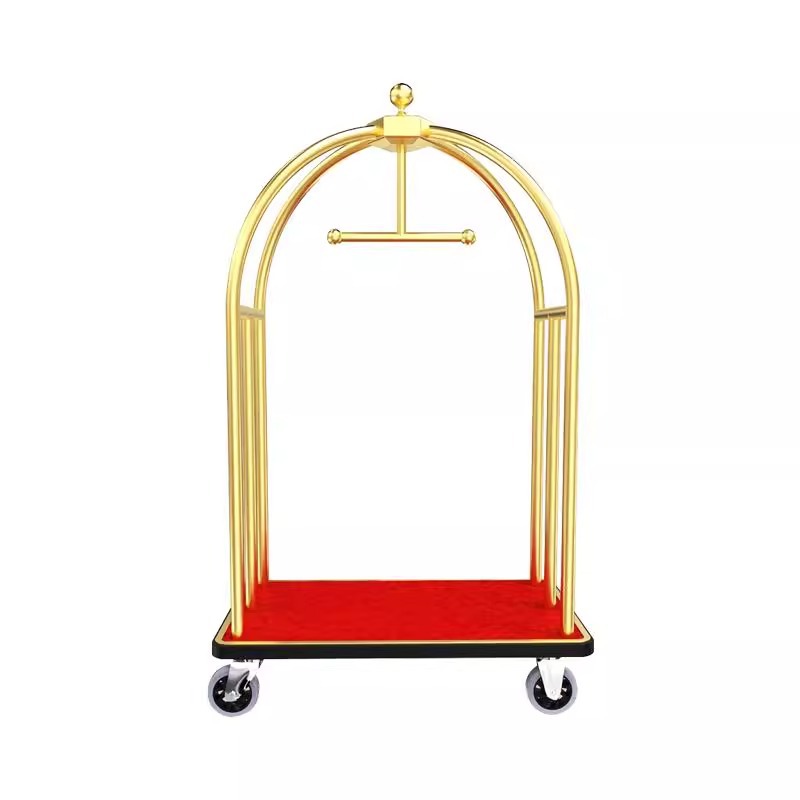 Carro de equipaje del hotel grueso carro de conserje titanio carro de pasajeros a granel ruedas silenciosas carro de equipaje de acero inoxidable