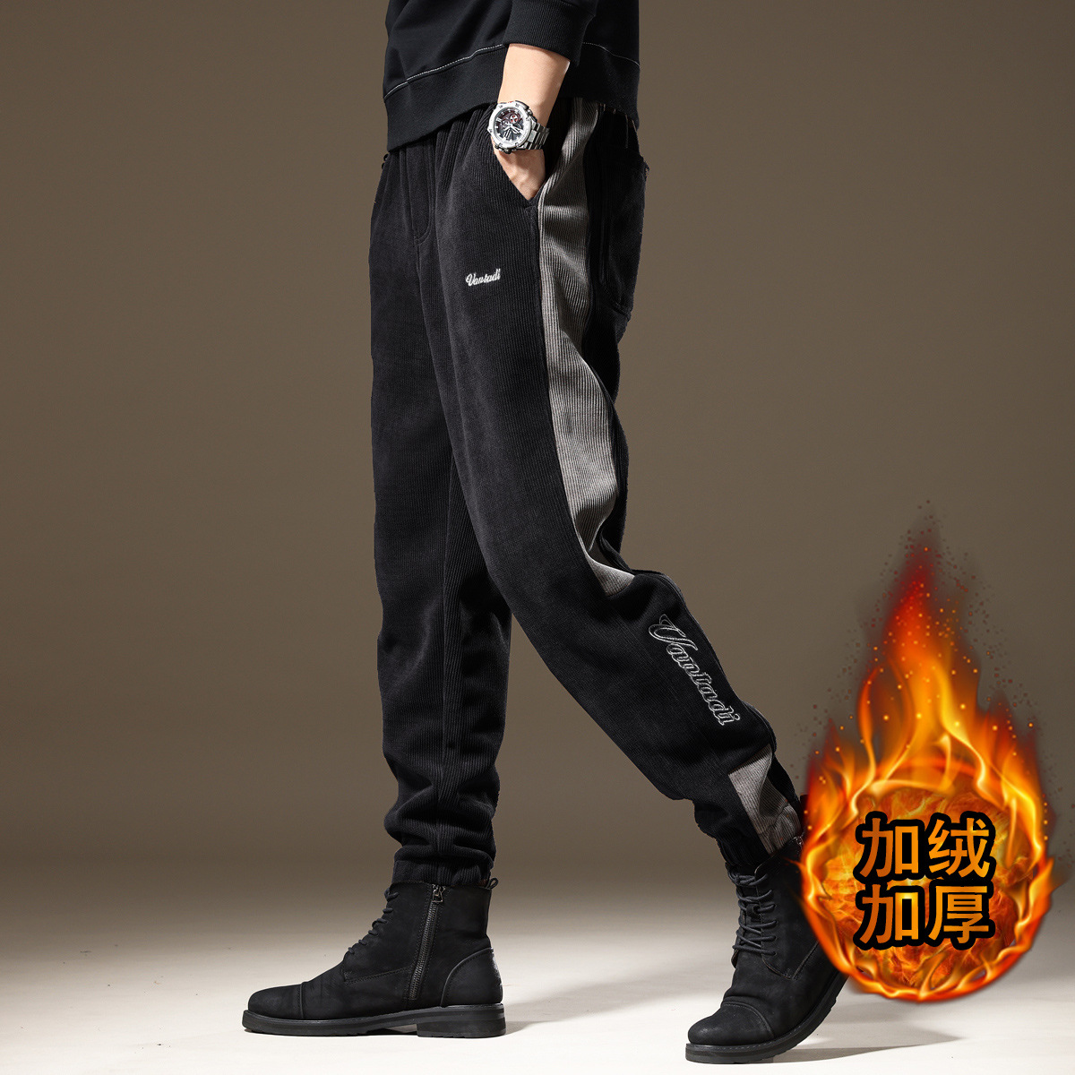 Pantalones casuales negros, pantalones sueltos de marca de moda para hombres, 2024 otoño e invierno, nuevos pantalones de vestir Maillard, tendencia masculina