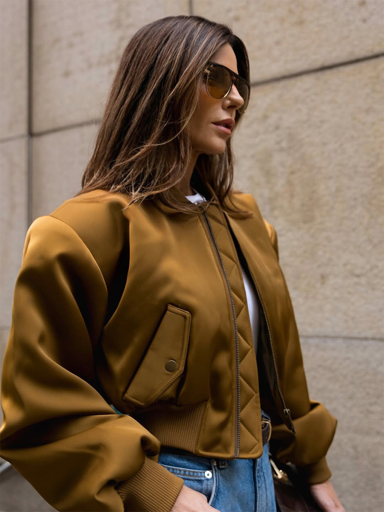 Chaqueta de manga larga de cuello vertical, chaqueta de diseño retro, chaqueta casual, tendencia de moda de 2025 estilo europeo y americano transfronterizo
