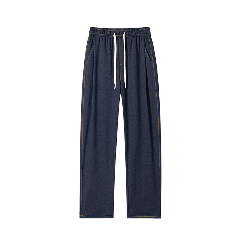Men's Denim Ice Silk Pants, Spring And Autumn Thin Style, Pleated, Drapey, Straight-leg, Drawstring Elastic_voghion.com