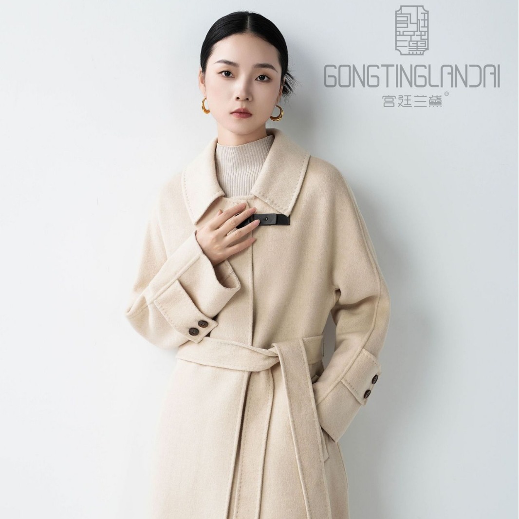 【现货】大牌欧美风骆驼绒关门襟加长款女士双面呢大衣气质款