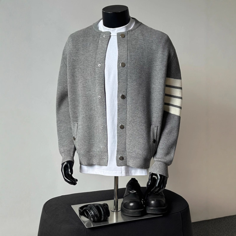 Hong Kong Style Baseball Collar Knitwear Jacket Spring & Fall Wear High-End Tops Trendy Brand Loose Stripesd Cardigan Knitwear for Men Hong Kong Style Baseball Collar Knitwear Jacket Spring & Fall Wear High-End Tops Trendy Brand Loose Stripesd Cardigan Knitwear for Men