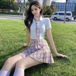 纯欲风夏季新款辣妹短款衬衣百褶裙上衣校服小心机jk短裙制服套装