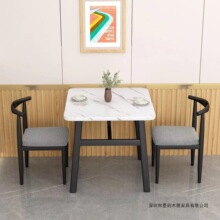 轻奢仿大理石商用餐桌长方形饭桌靠墙出租房酒店面馆餐饮桌椅组合