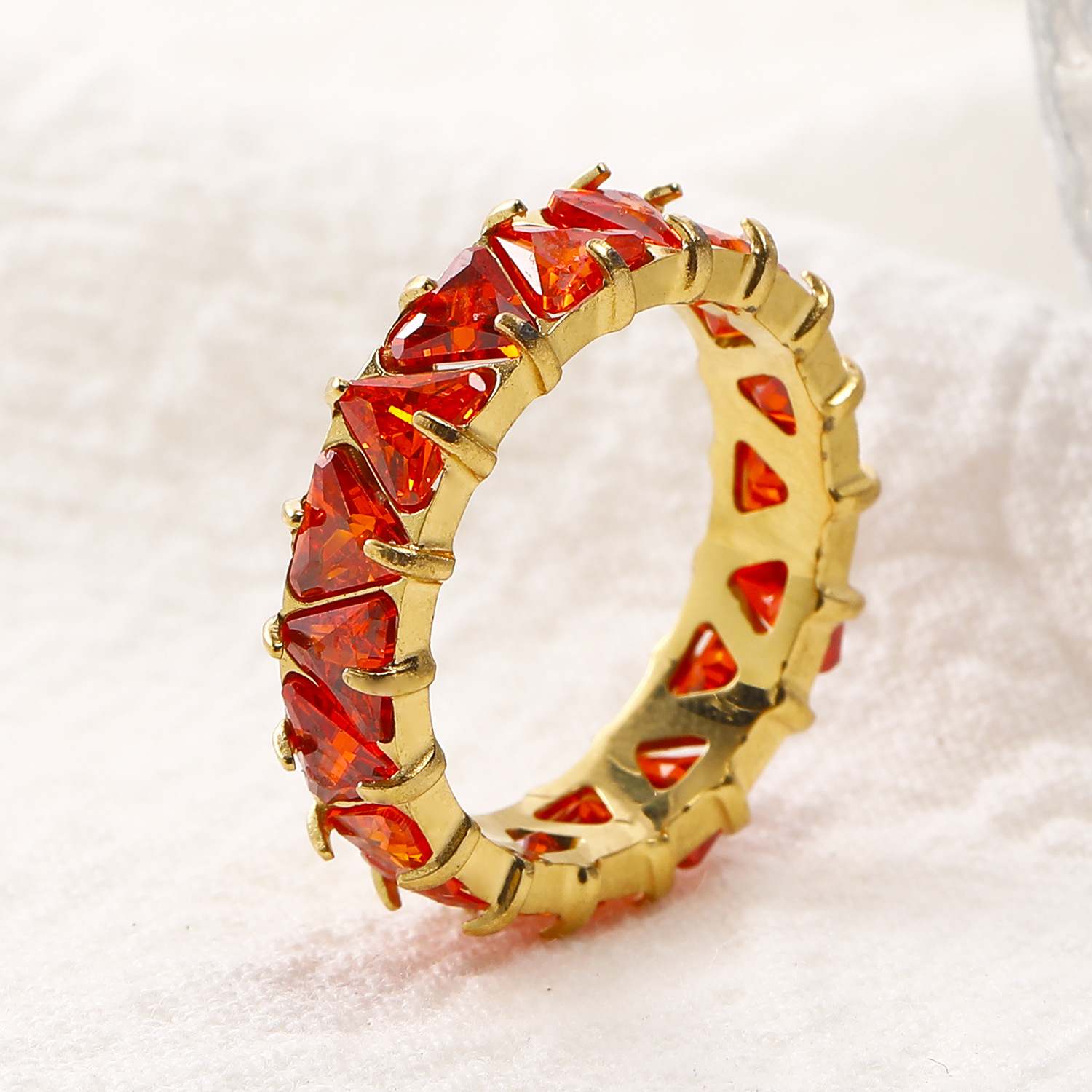 Geometric, Color Block Pattern Real Gold Plated Geometric Color Block 304 Stainless Steel Vintage Style Waterproof Non Tarnish Rings