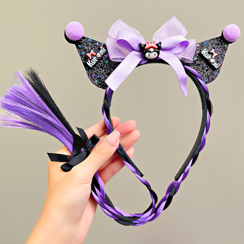 Niñas niñas lindas pelucas Sanrio trenzas prensas de cabello bandos de cabello princesa adornos de cabello de dibujos animados Koolomi arco de cabello bandos