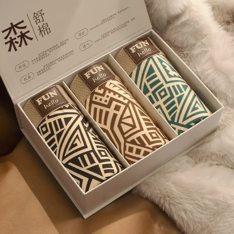 Ethnic Style Men's Underwear Cotton Trendy Four-Season Comfortable Breathable Fashion Retro Mayan Totem Boxer Shorts