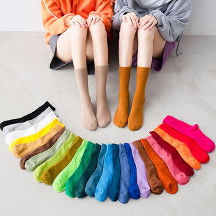 Socks Women's Spring and Summer Cotton Solid Color Stacking Socks ins Fashionable Women's Socks Japanese Striped High Rubber Mid-tube Stockings