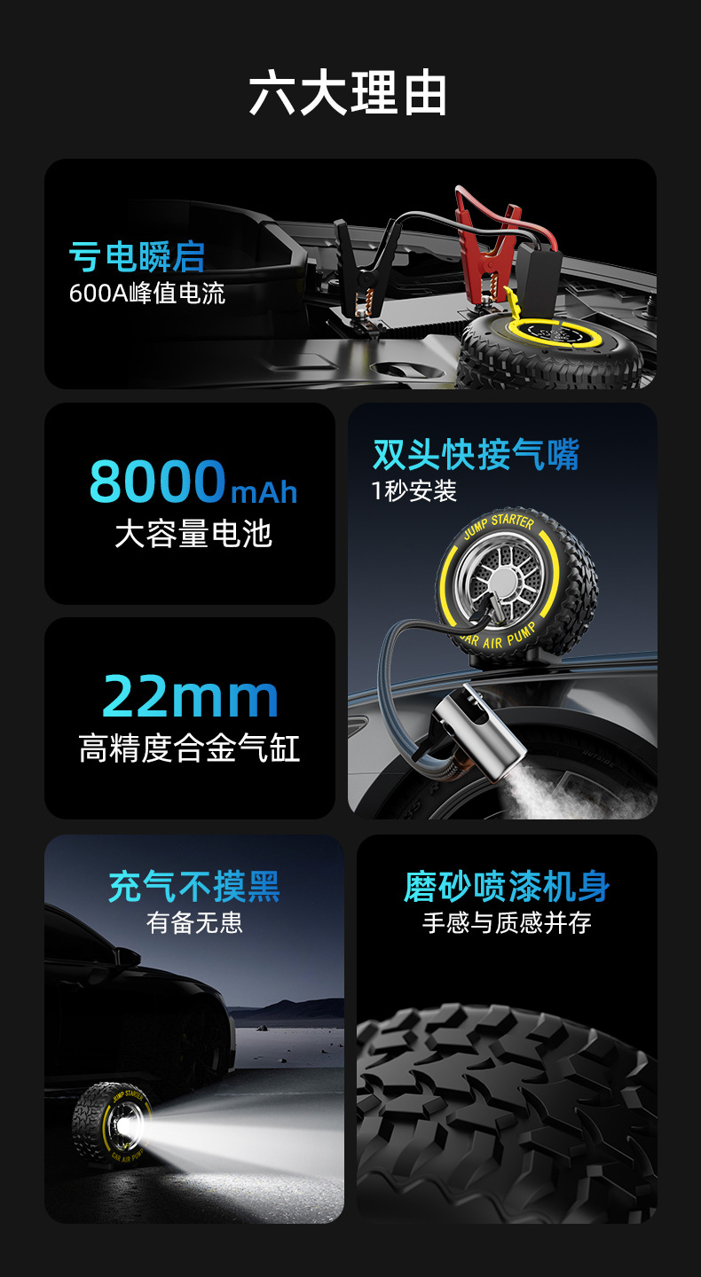 Car Tire Inflator, Car Emergency Jump Starter, All-In-One Battery Booster, Jump Starter Device