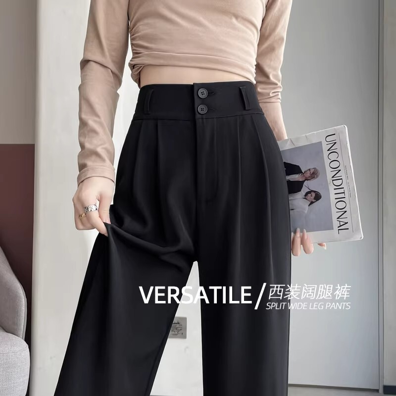 145cm Narrow Straight-Leg Wide-Leg Pants for Women, Spring and Summer, Petite Size 150, High-End Drapey Black Double-Breasted Suit Pants 145cm Narrow Straight-Leg Wide-Leg Pants for Women, Spring and Summer, Petite Size 150, High-End Drapey Black Double-Breasted Suit Pants