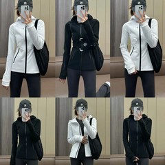 露出防水フード付き痩せたアウトドアスポーツジャケットとベルベットの柔らかいシェルのジッパーのカーディガンのヨガ服