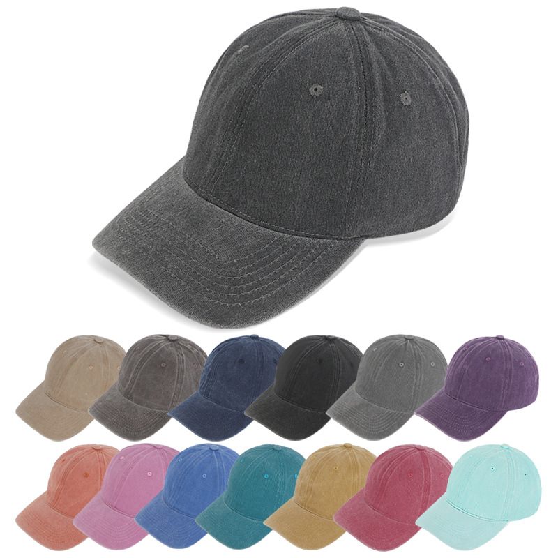 水洗牛仔棒球帽女做旧帽子灰色软顶跨境批发外贸鸭舌帽希音帽子男