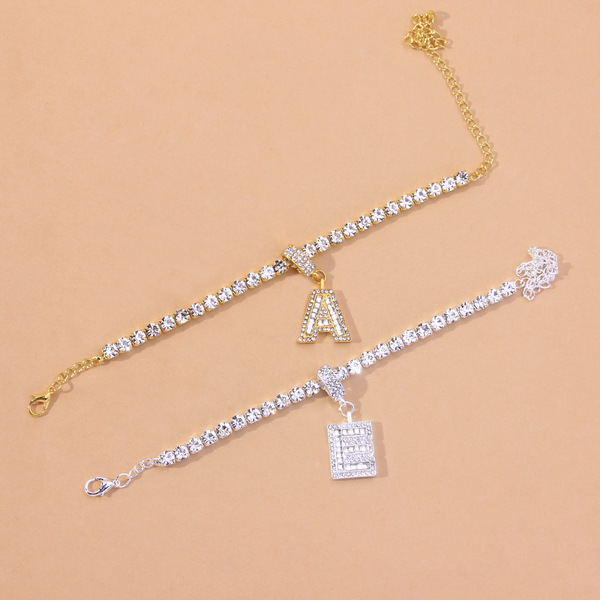 ankle bracelet with zircon with letters