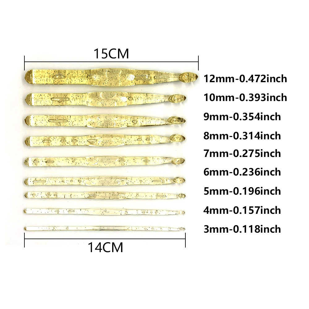 Herramientas de tejido aguja de suéter plástico gancho de color aguja de gancho 15CM un conjunto de 9 bolsas OPP aguja de gancho