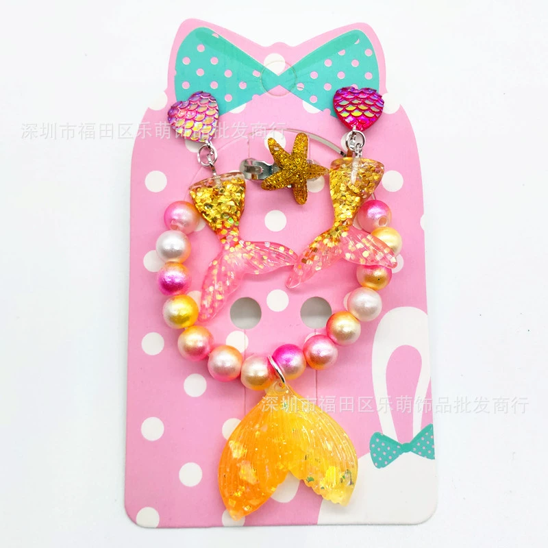 Bracelet, ear clips, ring, set for princess, accessory, wholesale, 3-6-8 years