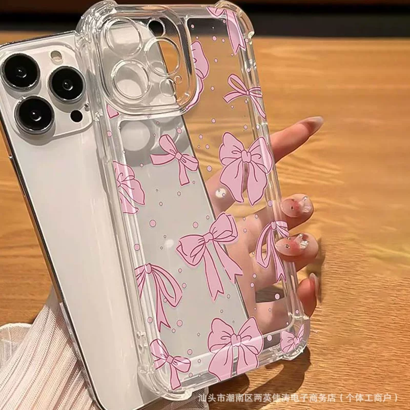 Apple, милый совместимый чехол с бантом, с защитными накладками на углы, iPhone 12/13/14/14 Pro Max, защита от падений, 16