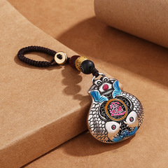 Retro Fashion Enamel Burnt Blue Koi Pisces Hollow Keychain Men's and Women's Creative Trendy Money Bag Car Pendant Pendant