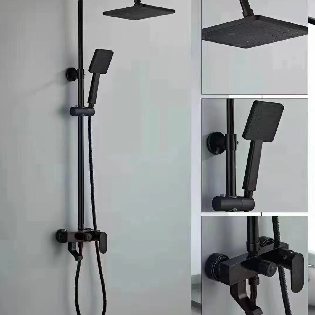 Simple espacio de aluminio negro oro ducha cabeza traje hogar oculto montado en la superficie sobrealimentado cabeza de ducha de cuatro bloques boquilla de Ducha