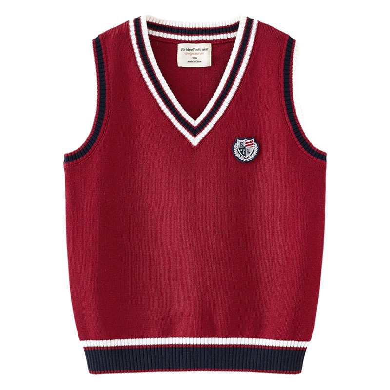 Estilo universitario contraste color suéter para niños suéter chico estudiante uniforme escolar medio y grande niñas chaleco de punto al por mayor