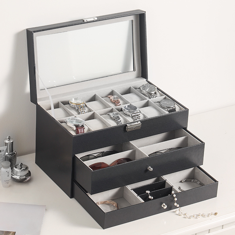 手表首饰盒多层眼镜手表首饰收纳箱大容量桌面展示盒多用摆摊工具
