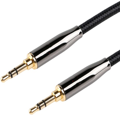 Audio cable 3.5mm N6 high-conductivity copper shell black braided mobile phone car car audio universal AUX dual head