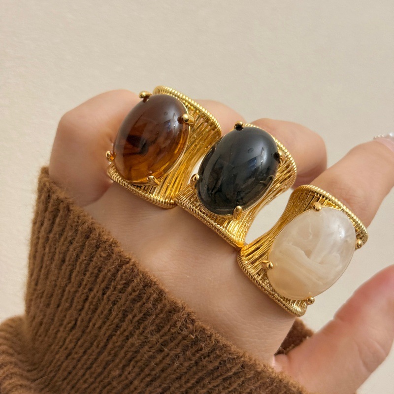 Natural Stone Open Ring For Women Chinese Ancient Retro Style_voghion.com