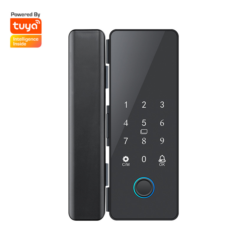 免开孔指纹密码锁玻璃门锁电子玻璃门锁办公室实体店远程开锁蓝牙