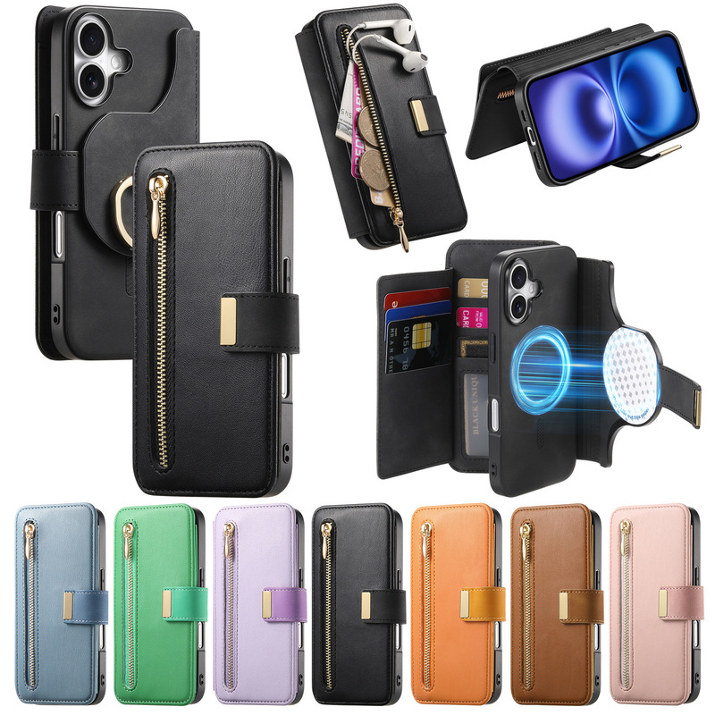 Cross-border magnetic separation for iPhone16 phone case quick-release Magsafe Apple 16 flip leather case 15p