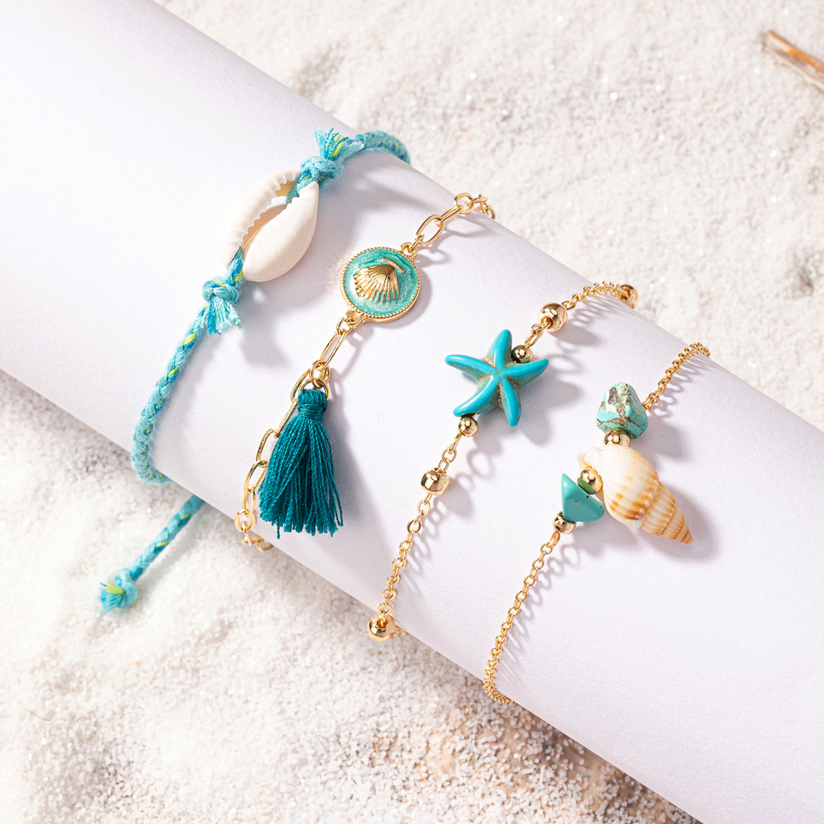 1 Piece Quantity Beach Occasion Personality Beach Geometric Tassel Conch Alloy Micro Super Whisper Thin Chain Woven Chain Lobster Trigger Clasp Closure Chain & Link Bracelets Wholesale