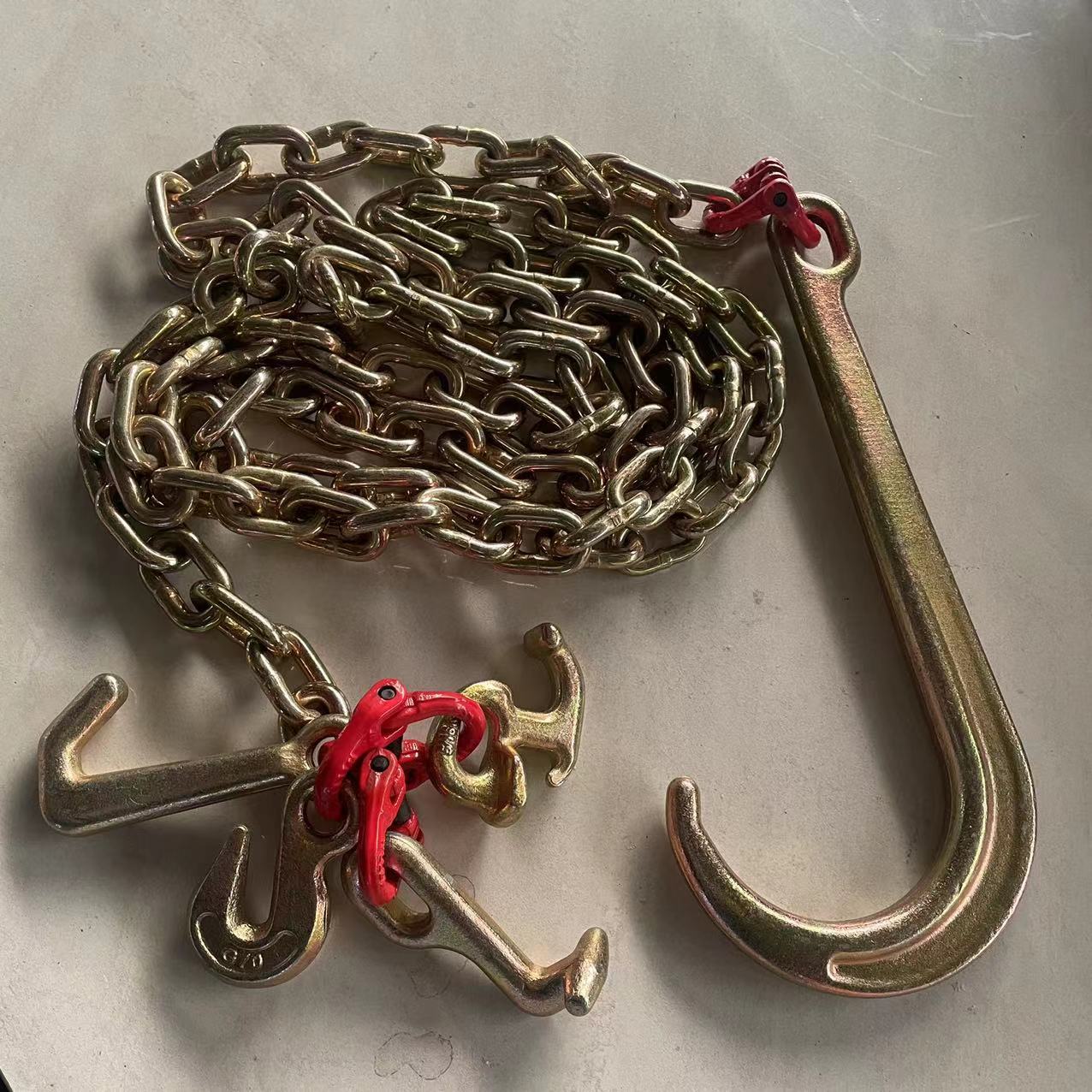 钩子链美标5/16G70牵引链带长柄15英寸J型钩和RTJ 型钩运输安全链