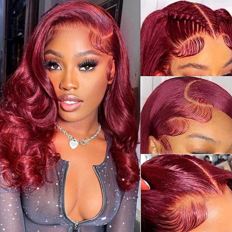 99J Burgundy Body Wave Bob Wig 13X4 Hd Transparent Lace Front Wig Xuchang