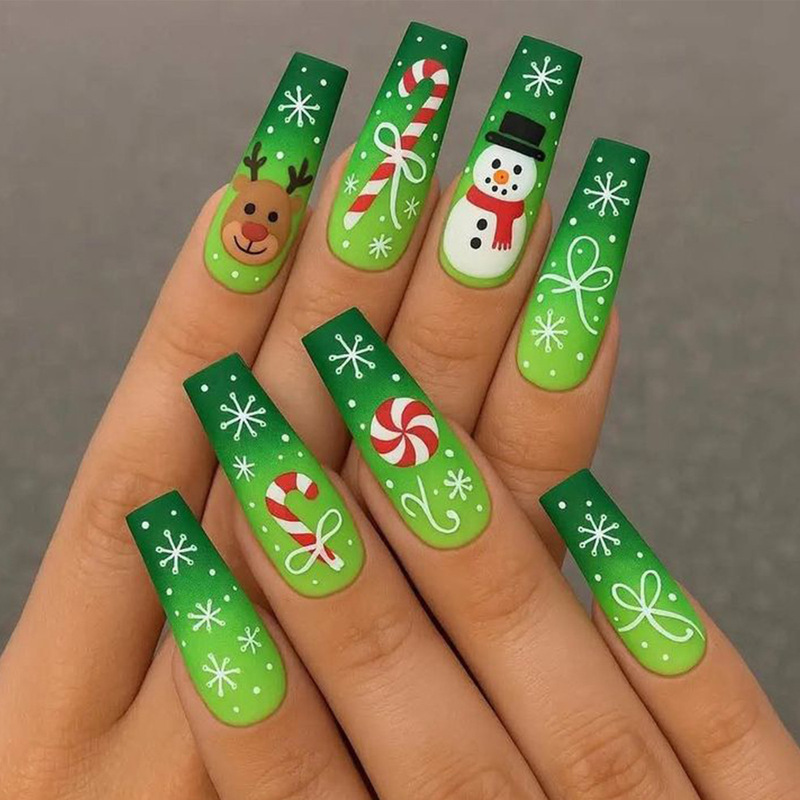 Christmas Ballet-Shaped Press-On Nails Green Gradient Manicure Finished Product Collection Nail Stickers Set Christmas Ballet-Shaped Press-On Nails Green Gradient Manicure Finished Product Collection Nail Stickers Set