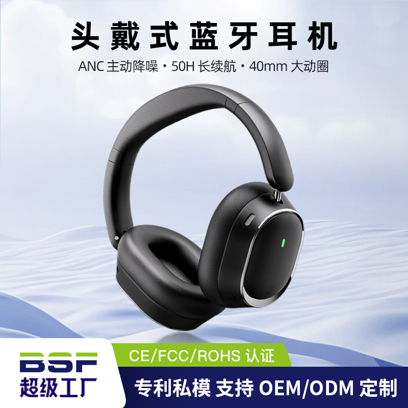 Bsf Head-Mounted Anc Noise-Cancelling Headphones Wireless Bluetooth 6.0 Enc Comfortable to Wear for Casual Gaming Source Factory