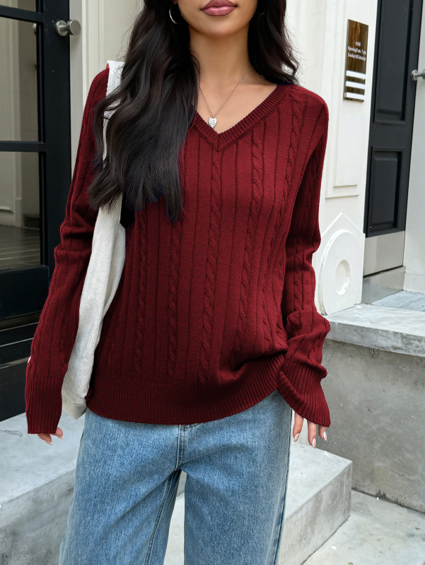 跨境欧美Y2K风高级V领毛织长袖上衣毛衣女装2025秋冬亚马逊独立站|undefined