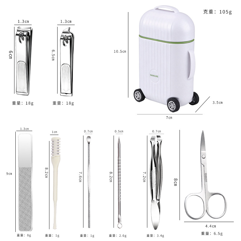 Set for nails, white suitcase, 8 pieces