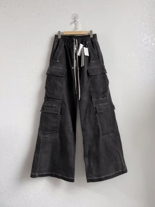 Rick Owens Jeans Wide Leg Cargo Washed Grey