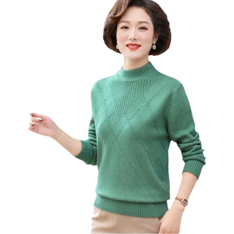 Средний и пожилой женский топ женский осенний и зимний новый свитер с половинным вырезом