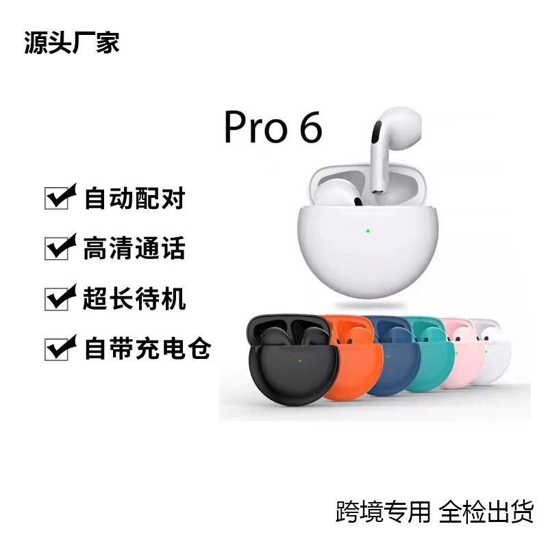 Cross-Border Hot-Selling Pro6 Bluetooth Headphones with Ultra-Long Battery Life, Sports Style In-Ear J6 Wireless Headphones Bluetooth Factory