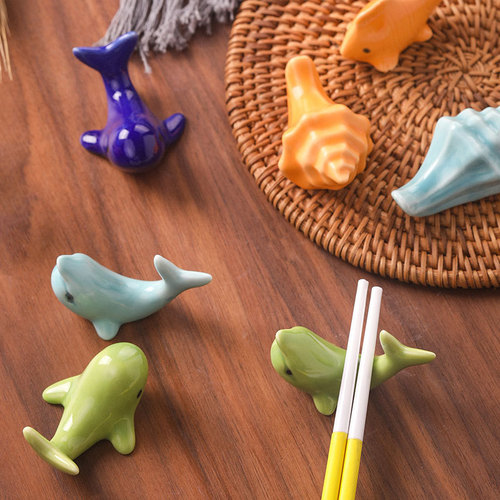 Japanese ZAKKA ceramic ocean cartoon animal chopstick holder pillow snail dolphin whale tropical fish sea lion chopstick holder