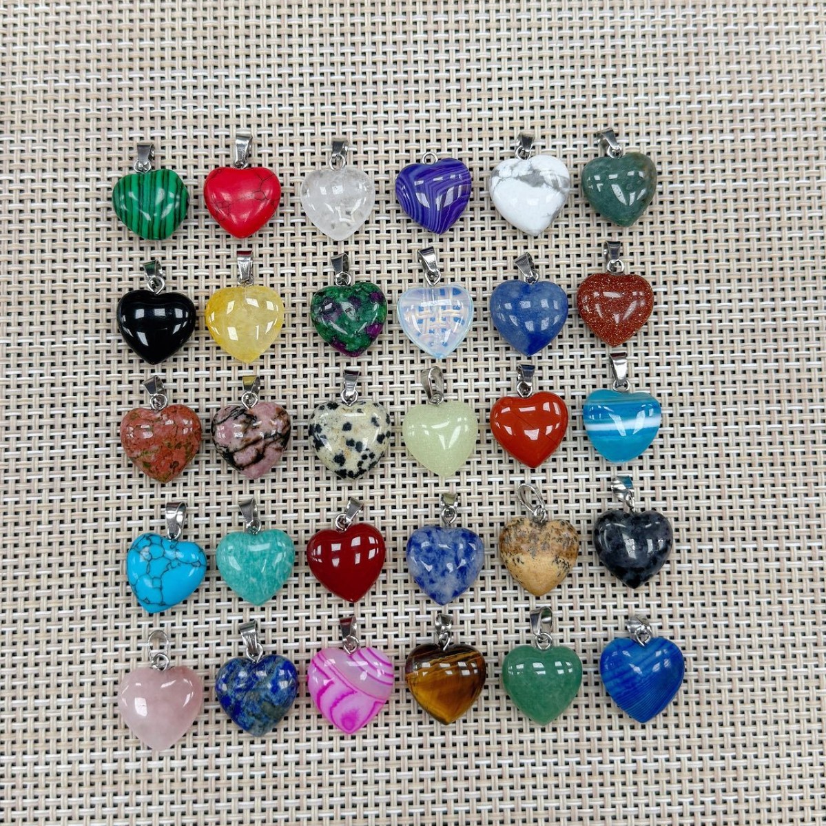 15*6 Natural Stone Crystal Rose Quartz Heart Pendant DIY Necklace Bracelet Earrings Keychain Heart-Shaped Jewelry Accessories