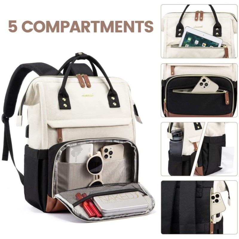 Nueva mochila de computadora portátil para mujeres 15.6 pulgadas con puerto USB Mochila educadora de gran capacidad